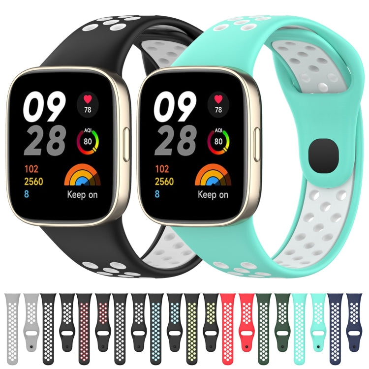 Two-color silicone watch bands set: black with white and teal with white dotted straps