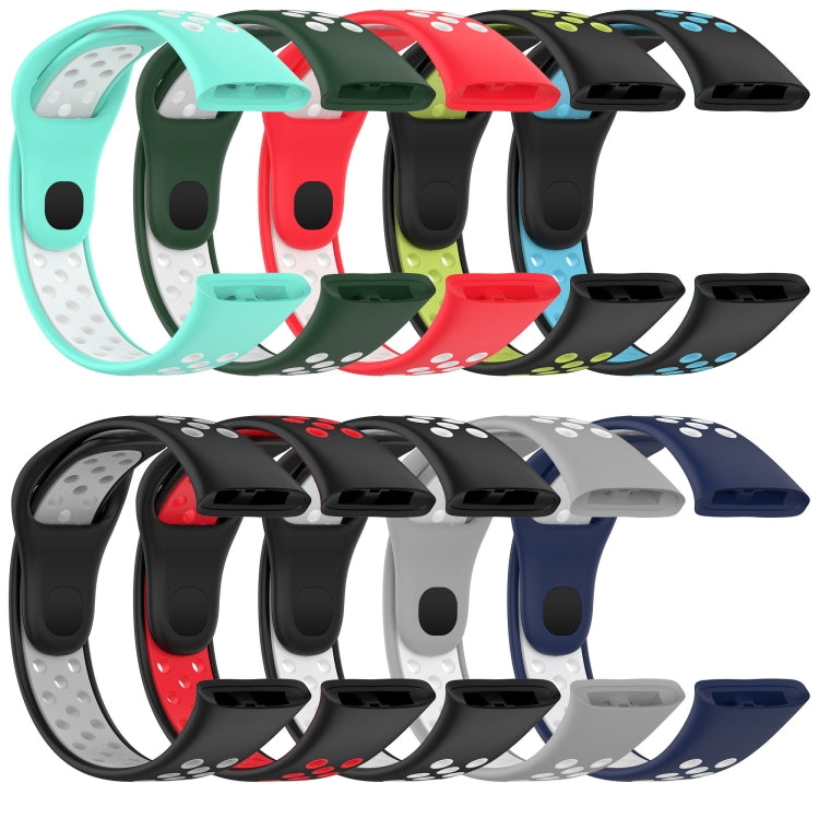 Assorted two-color silicone watch bands with perforated dotted pads in multiple colors
