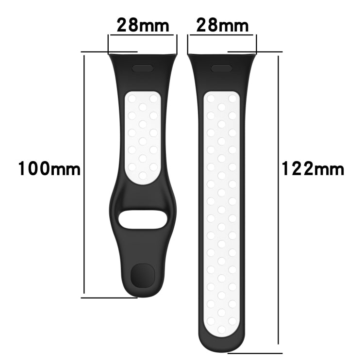 Two-color silicone watch band size diagram: black 100mm, dotted insert 122mm length