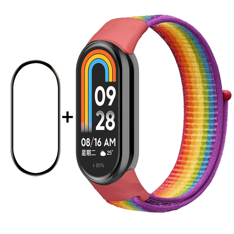 Smartwatch screen protector and multicolor nylon velcro loop band set for Mi Band 8