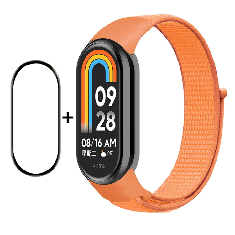 Smartwatch screen protector and orange nylon velcro loop band set for Mi Band 8