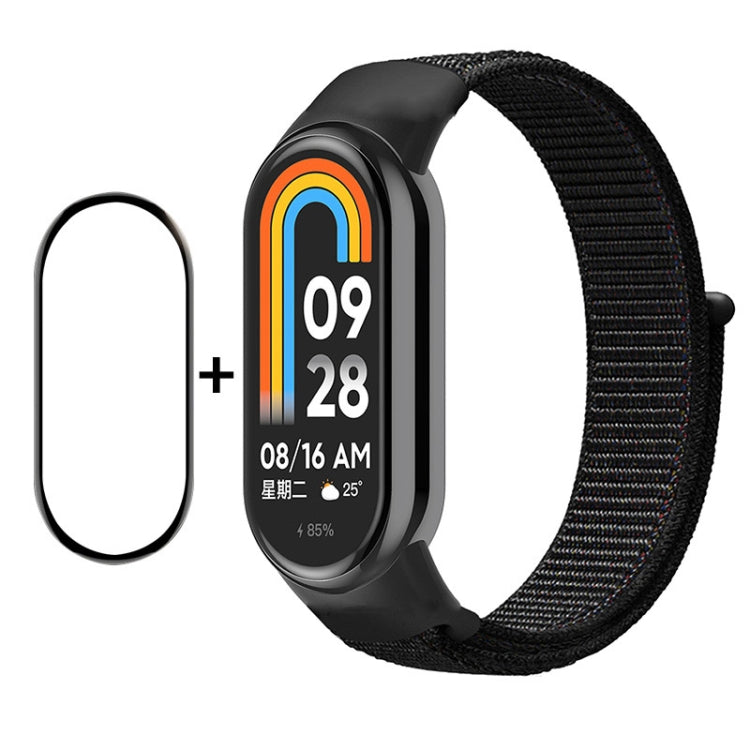 Smartwatch screen protector and black nylon velcro loop band set for Mi Band 8