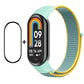 Smartwatch screen protector and light blue nylon velcro loop band with mint and yellow trim for Mi Band 8