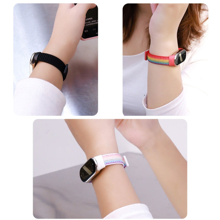 Nylon velcro watch band with black strap and rainbow stripe