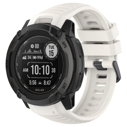 White silicone sports watch band with vented strap and adjustable clasp