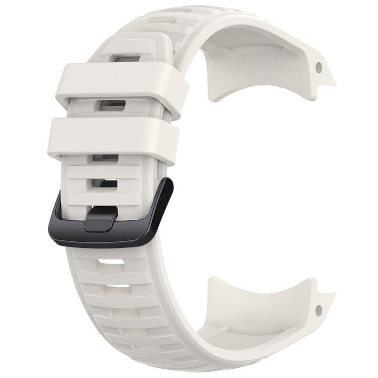 White silicone sports watch band with multiple adjustment holes and buckle