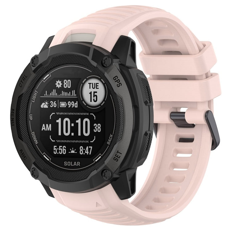 Pink silicone sports watch band with vented strap and adjustable clasp