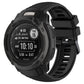 Black silicone sports watch band with vented strap and adjustable clasp