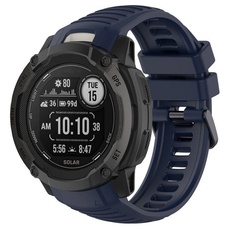 Midnight blue silicone sports watch band with vented strap and adjustable clasp