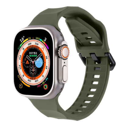 Silicone sports watch band with ripple texture, dark olive green, for Apple Watch