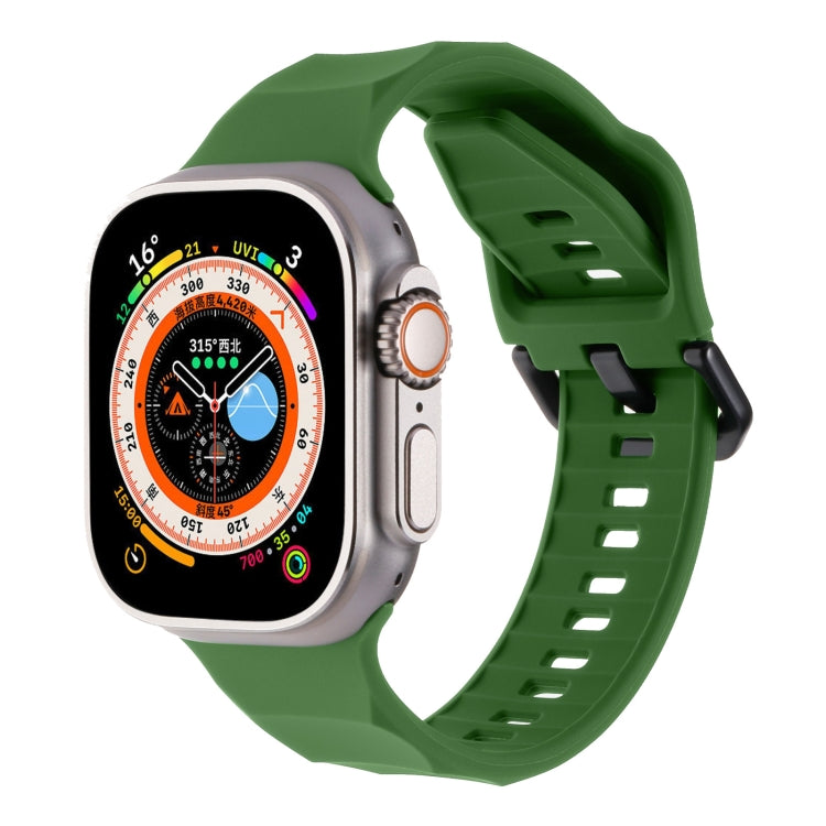 Silicone sports watch band with ripple texture, dark green, for Apple Watch