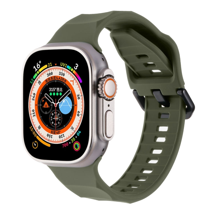 Ripple silicone sports watch band, dark green strap with pin-and-loop clasp