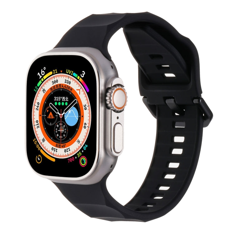Silicone sports watch band, black ripple texture, for Apple Watch 44mm/42mm.