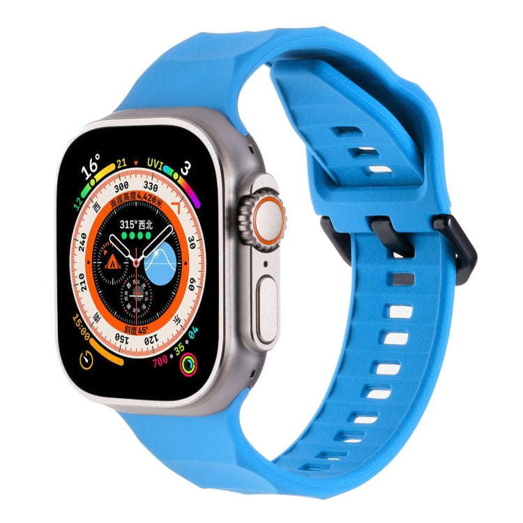 Ripple silicone sports watch band in bright blue, with perforated strap and clasp