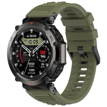 Silicone sports watch band, dark green with ridged strap and sports buckle