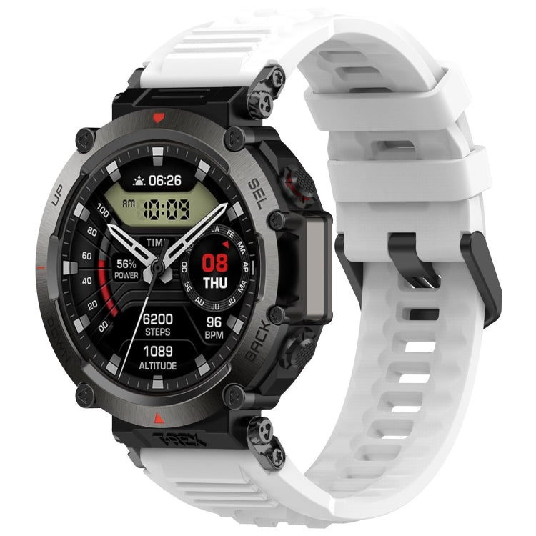 Silicone sports watch band, white with ridged strap and ventilated clasp