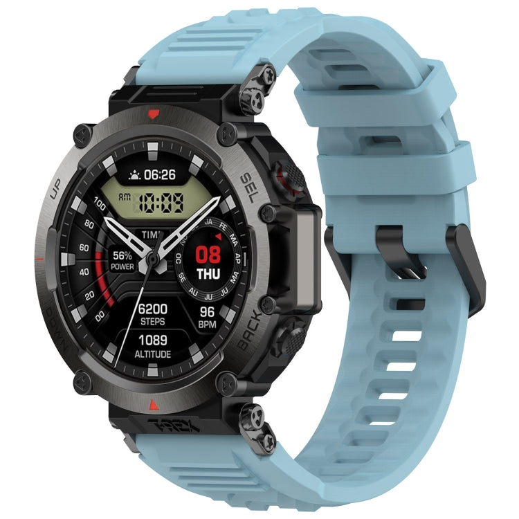 Silicone sports watch band, light blue with ridged strap and secure clasp