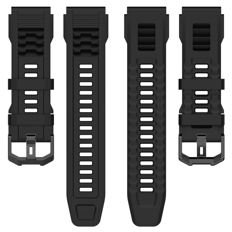 Black silicone sports watch band with multiple clasp and pinhole positions