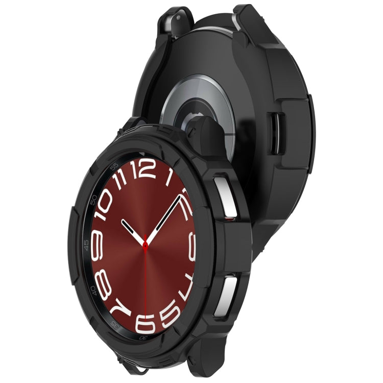 Black TPU rotating watch protective case shown in side profile with clasp detail