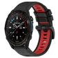 Two-color silicone watch band, black outer band with red inner strap and buckle.