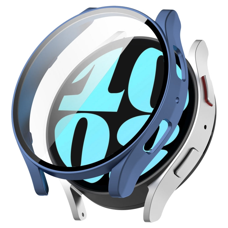 Midnight blue protective case with integrated screen film for a round smartwatch