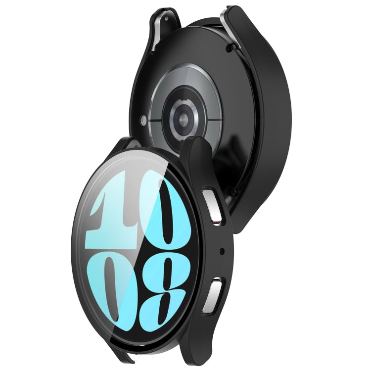 Black protective case with integrated screen film for a round smartwatch