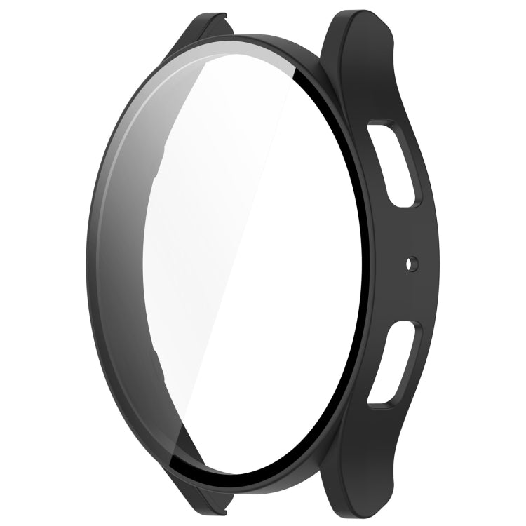Black watch case side profile with tempered film cover and raised bezel