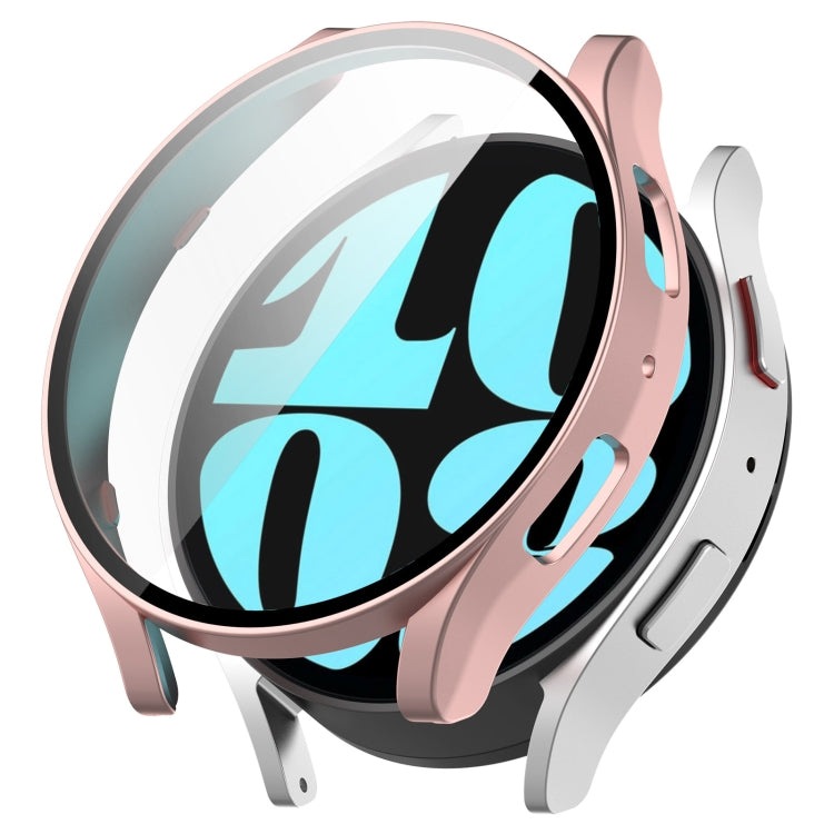Rose gold protective watch case with tempered film screen cover and curved bezel