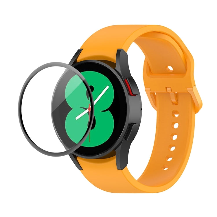 Silicone watch strap with full-coverage PMMA screen protector, orange band.