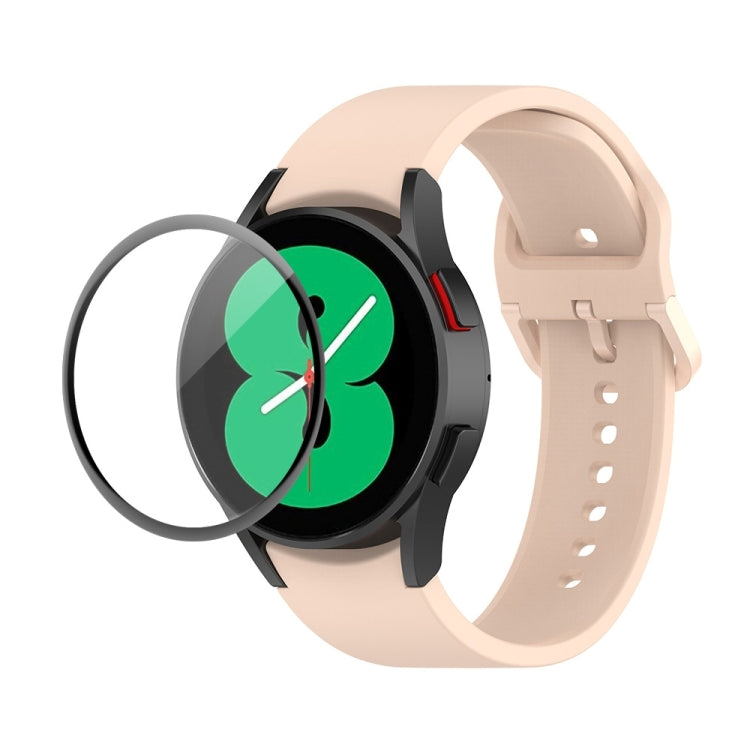Silicone watch strap with full-coverage PMMA screen protector, light pink band with clear film