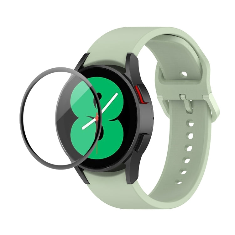 Silicone watch strap with full-coverage PMMA screen protector, light green band with clear film