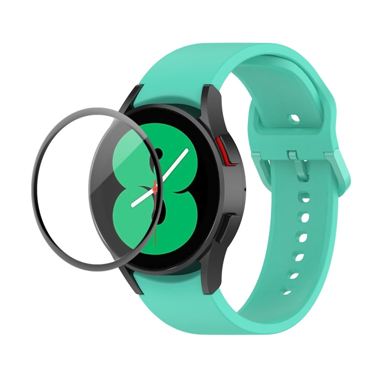 Silicone watch strap with full-coverage PMMA screen protector, cyan band with clear film