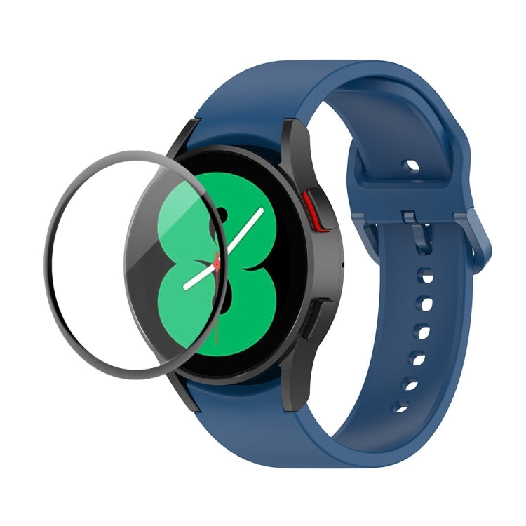 Silicone watch strap with full-coverage PMMA screen protector, dark blue band with clear film