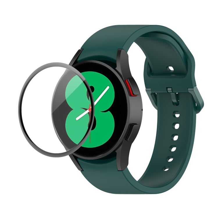 Silicone watch strap with full-coverage PMMA screen protector, dark green band with clear film