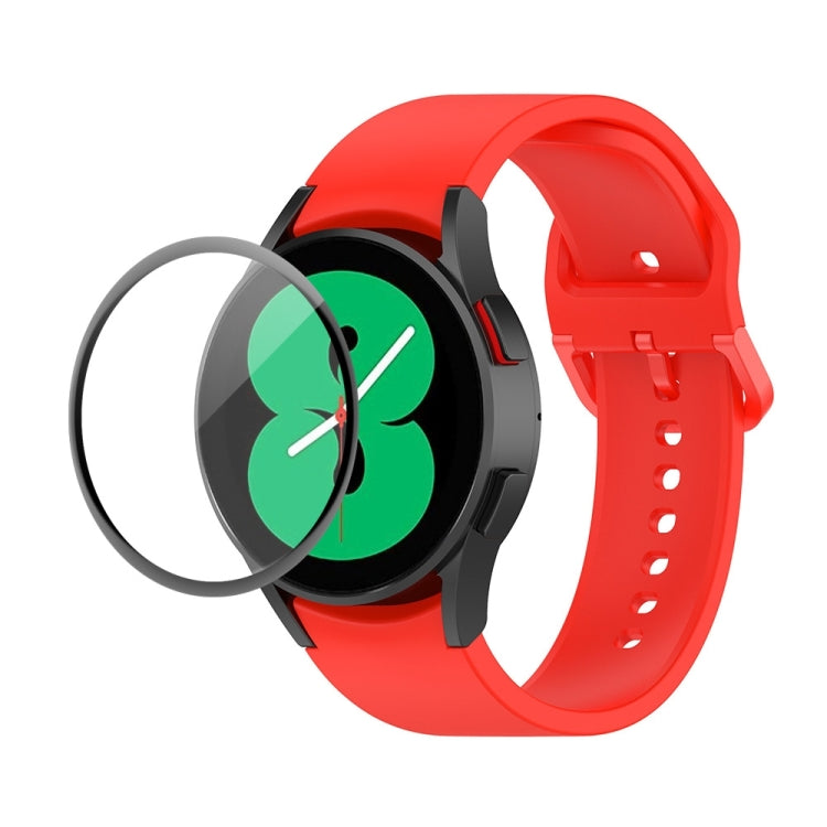 Red silicone watch strap with full-coverage screen protector for smartwatch
