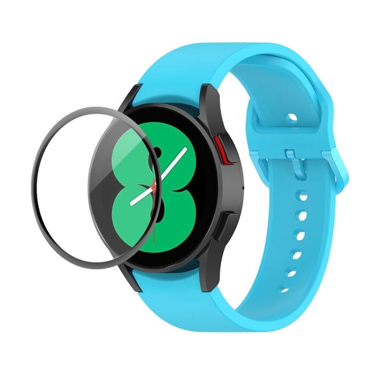 Light blue silicone watch strap with full-coverage screen protector for smartwatch