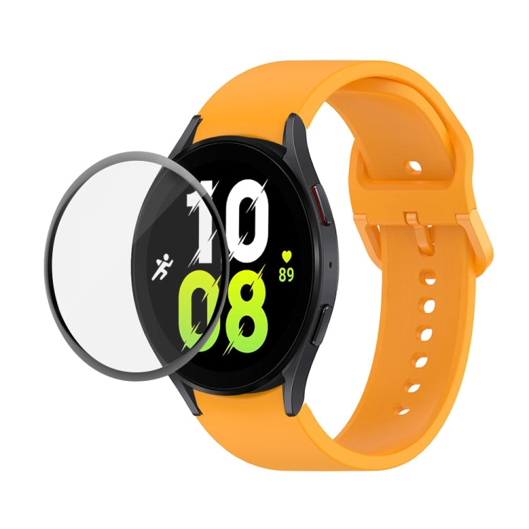 Silicone watch strap with full-coverage PMMA screen protector, amber orange band.