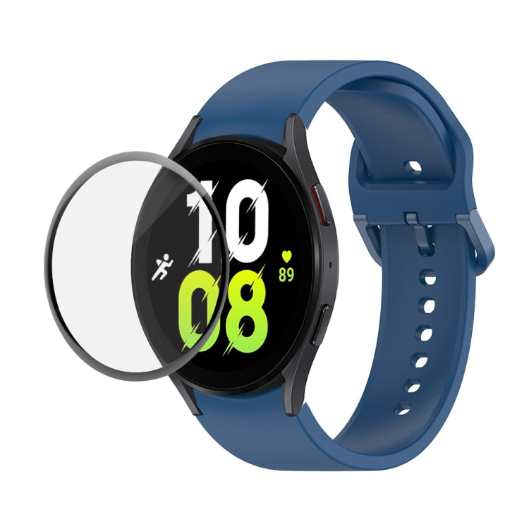 Silicone watch strap with full-coverage PMMA screen protector, blue band.