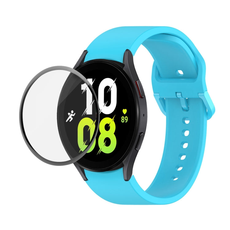 Smartwatch screen protector kit with light blue silicone adjustable strap and full-coverage PMMA glass