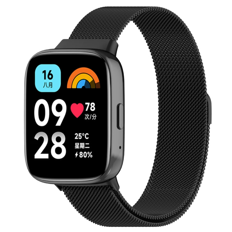 Milan magnetic steel mesh watch band in black, magnetic clasp and fine metal mesh