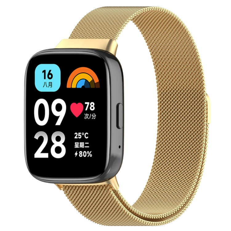 Milan magnetic steel mesh watch band in champagne gold, magnetic clasp and fine mesh links