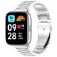 Three-bead stainless steel watch band in silver-tone with metal clasp and link rows.