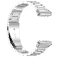 Silver-tone three-bead watch band detail with curved links and underside branding.