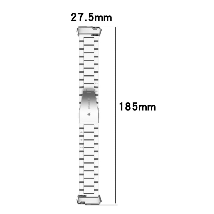 Silver three-bead stainless steel watch band, 27.5mm width and 185mm length