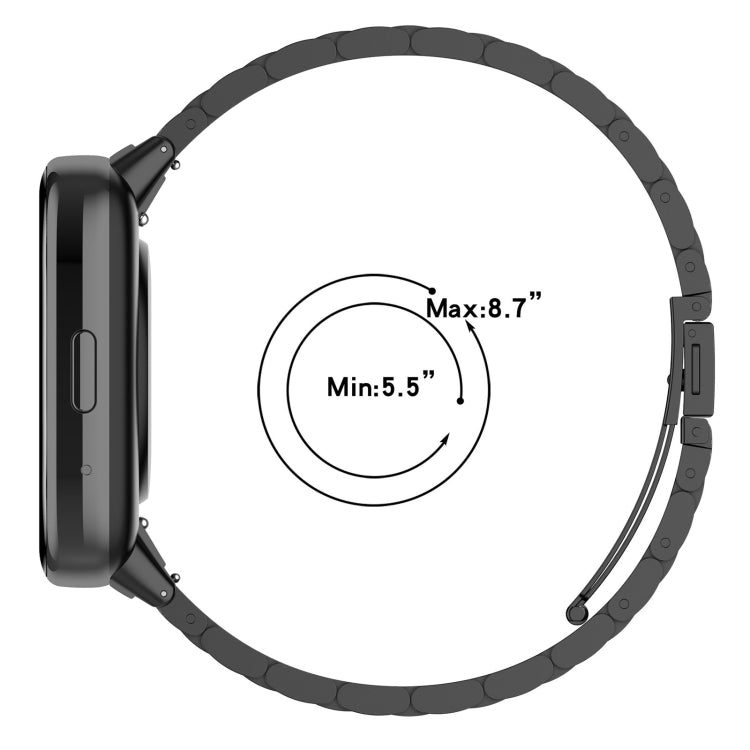 Black three-bead stainless steel watch band, adjustable size 5.5–8.7 inches