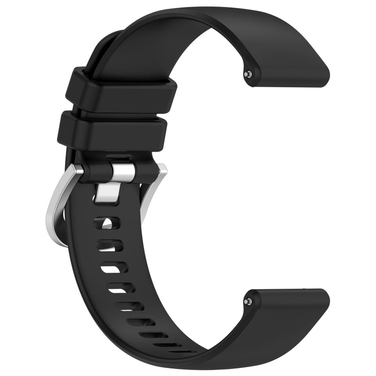 Glossy black silicone watch band with silver-tone buckle and adjustable holes