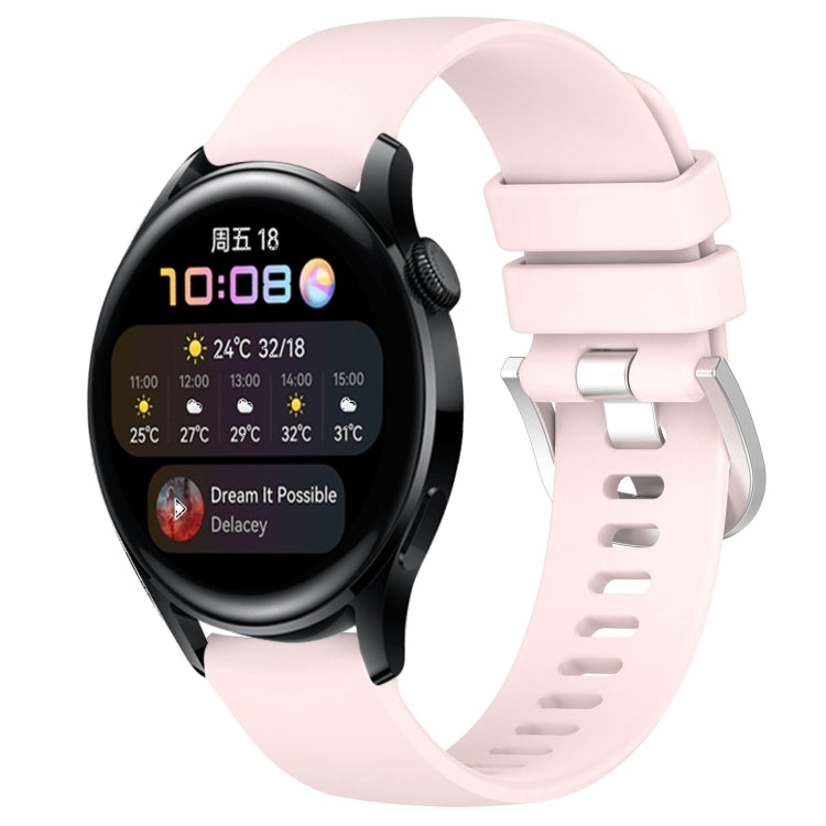 Light pink silicone watch band with silver-tone buckle and vented strap holes