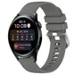 Dark gray silicone watch band with glossy buckle and perforated strap, smartwatch attached