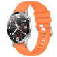 Silicone watch band with silver buckle, orange color, for smartwatch.