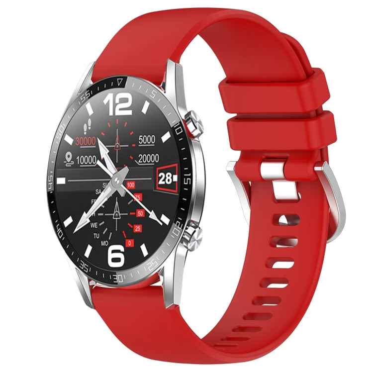 Silicone watch band with silver buckle, red color, for smartwatch.